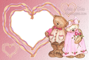 Moldura Amor - Casal Ursos Casal ursos, corações, moldura de coração, fundo rosa.