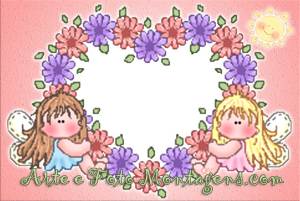 Moldura Amor - Cute Colors Fairies Fadinhas Fadinhas coloridas, moldura flores com formato de coração.