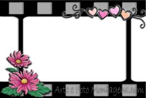 Moldura Amor - Filme Romântico Cena filme romântico, rolo filme, detalhes de flores e corações.