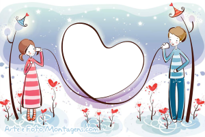 Moldura Amor - Ligação Amor Moldura de fio formando coração com um casal nas pontas e corações.