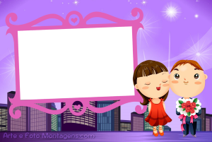 Moldura Amor - Namorados Casal namorados abraçados, corações, moldura romântica, fundo rosa.