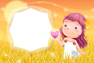 Moldura Amor - Pôr do Sol Menina cabelo rosa segurando um coração, pôr do sol, campo.