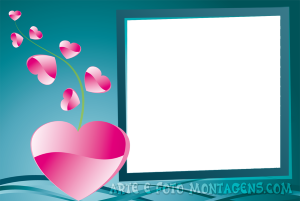 Moldura Amor - Ramo de Corações Ramo de corações 3D rosa e fundo azul.