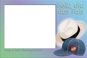 Moldura Comemorativa - Dia dos Pais Menino Chapéu Boné chapeu e boné, frase 'feliz dia dos pais'.