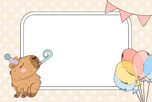 Moldura Comemorativa - Aniversário Capivara Capivara com chapéu festa, número 10, moldura circular, fundo rosa triângulos.