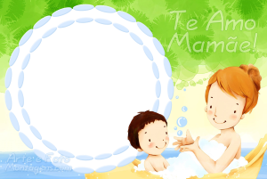 Moldura Comemorativa - Dia das Mães Menino menino e mãe, frase te amo mamãe.