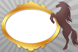 Moldura Diversas - Country Cavalo Cavalo marrom, moldura dourada oval.