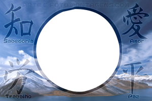 Moldura Diversas - Ideogramas Ideogramas sabedoria amor trabalho paz, moldura redonda.