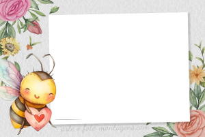 Moldura Diversas - Abelhinha Flores Coração Abelhinha, flores, coração.