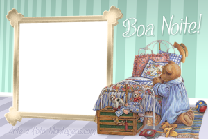 Moldura Diversas - Boa Noite ursinho orando, frase 'Boa Noite'.