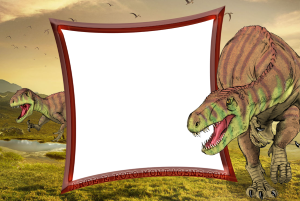 Moldura Diversas - Dinossauros Tiranossauro Rex Tiranossauro Rex, fundo paisagem jurássica.