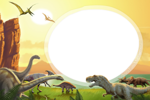 Moldura Diversas - Dinossauros Dinossauros variados, fundo jurassico.