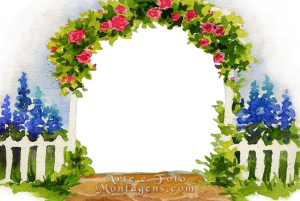 Moldura Diversas - Flores Jardim Cerca Arco Flores, jardim, cerca, arco, moldura treliça, cerca branca, fundo céu.