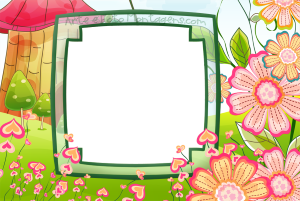 Moldura Diversas - Flores Jardim Corações Flores, corações, moldura rosa, fundo jardim encantado.