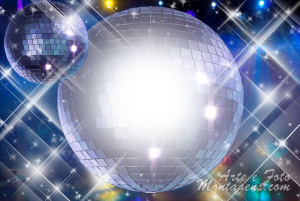 Moldura Diversas - Música Balada DJ, luzes, globo espelhado, pista dança, balada.