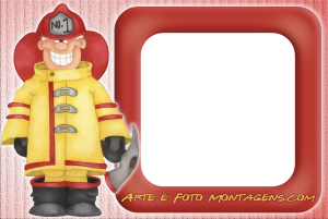 Moldura Diversas - Profissões Bombeiro Bombeiro, capacete, moldura vermelha.