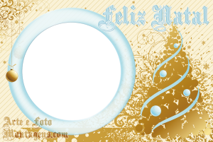 Moldura Natal - Dourado Decoração Natal árvore dourada, bolas, laços, moldura redonda, fundo dourado.