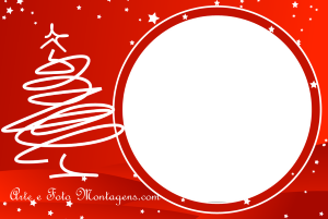 Moldura Natal - Árvore Branca Fundo Vermelho Árvore Natal branca, moldura circular, fundo vermelho.