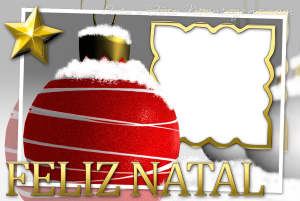 Moldura Natal - Bola Vermelha Estrela Dourada Bola Natal vermelha, estrela dourada, moldura dourada.