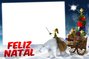 Moldura Natal - Gnomos Gnomos Natal, treno, presentes, moldura retangular, fundo noite estrelada.