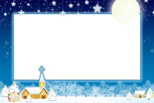 Moldura Natal - Noite cenario de cidade em noite de natal, lua, moldura, fundo céu noturno estrelado.