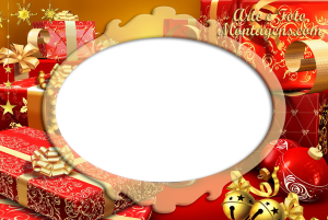 Moldura Natal - Presentes Moldura Vidro Presentes Natal vermelhos, moldura oval.