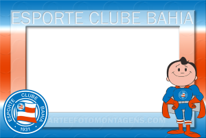 Moldura Times - Esporte Clube Bahia Super-Homem Bahia, moldura circular, tricolor (azul, branco, vermelho).