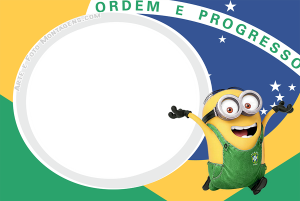 Moldura Times - Brasil Minion Minion com camisa Brasil, moldura campo futebol, verde e amarelo.