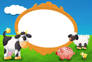 Moldura Infantil - Animais da Fazenda Animais da fazenda (vaca, porco, ovelha), fundo pasto céu.