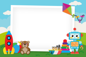 Moldura Infantil - Brinquedos Brinquedos diversos (foguete, pipa, urso, bola).