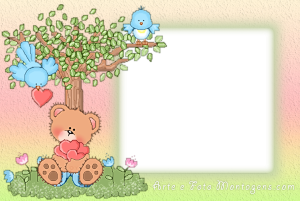 Moldura Infantil - Cute Ursinho Ursinho fofo, arvore, passarinhos.
