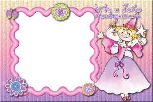 Moldura Infantil - Fadinha Fadinha, flores, borboleta, moldura rosa.