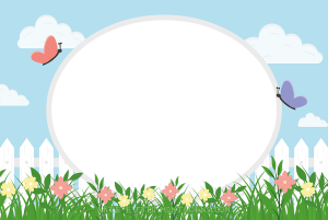 Moldura Infantil - Jardim Borboletas Borboletas coloridas, flores, fundo jardim.