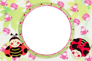 Moldura Infantil - Joaninhas Joaninhas, folhas, fundo verde.