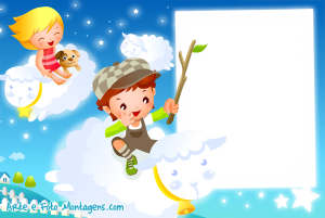 Moldura Infantil - Nuvens de Ovelhas nuvens formato ovelhas, crianças, céu azul.