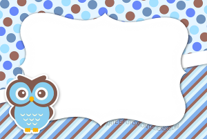 Moldura Infantil - Scrap Coruja sticker de corujinha, fundo azul estampado estilo scrapbook.