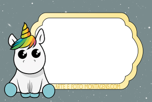 Moldura Infantil - Unicórnio Unicórnio branco, crina arco-íris, fundo ceu com estrelas.