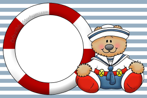 Moldura Infantil - Ursinho Marinheiro Ursinho marinheiro, fundo azul listrado.