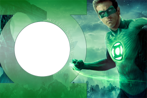Moldura Personagens - Lanterna Verde Ryan Reynolds, anel poder, moldura circular símbolo Lanterna Verde, fundo espacial batalha.