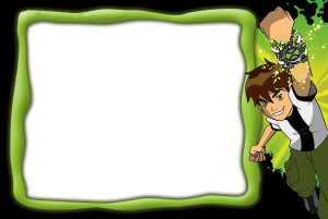 Moldura Personagens - Ben 10 Ben 10 clássico, Omnitrix, moldura irregular verde, fundo preto.