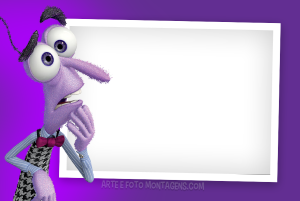 Moldura Personagens - Divertidamente Medo Fear Medo Divertida Mente assustado, moldura retangular borda branca (polaroid), fundo roxo.