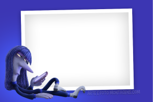 Moldura Personagens - Divertidamente Tedio Ennui Tédio (Ennui) Divertida Mente 2, celular, moldura retangular borda branca (polaroid), fundo azul escuro.