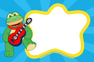 Moldura Personagens - Luccas Neto Jorge Luccas Neto Aventureiro Azul saltando, moldura amarela mancha tinta, fundo azul raios.