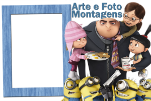 Moldura Personagens - Meu Malvado Favorito Minions Meninas Gru, Agnes, Edith, Margo, Minions (Meu Malvado Favorito), moldura azul textura água.