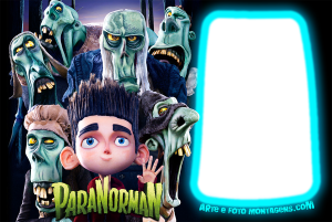 Moldura Personagens - Paranorman Norman (ParaNorman), zumbis, logo filme, moldura azul brilhante formato cone.