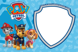Moldura Personagens - Patrulha Canina Paw Patrol 2 Ryder e filhotes Patrulha Canina, Farol, moldura circular azul borda branca.