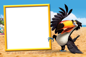 Moldura Personagens - Rio Rafael Tucano Rafael (Rio), praia, moldura quadrada amarela borda preta.