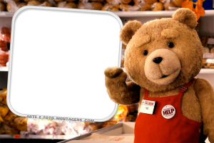 Moldura Personagens - Ted Urso Ted, avental supermercado, moldura cinza cantos arredondados, supermercado.