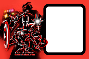 Moldura Personagens - Vingadores Ultimato Elenco Vingadores Ultimato, moldura vertical roxa cantos dobrados, fundo espacial.